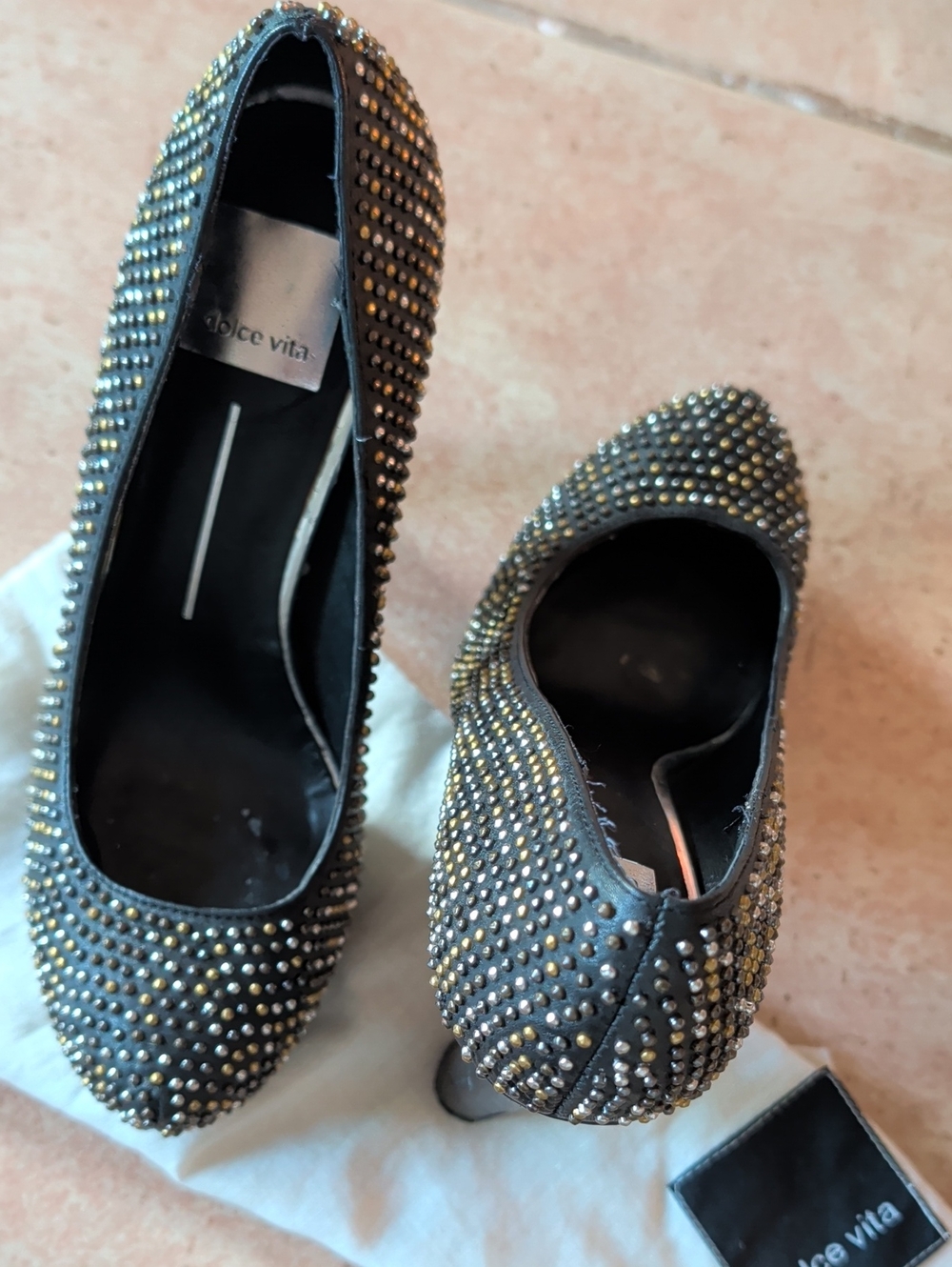 Dolce Vita Brenna Black Crystal-Studded Pointed-Toe Pumps 5 In Heels